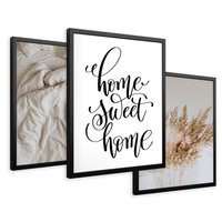 Zestaw obrazy w ramie 30x40 galeria - Dom, home, cytat, napis, typografia - rama czarna