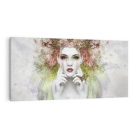 Obraz na płótnie 140x70 - Abstrakcyjna Ekspresja - Twarz w Kwiatowym Wirze - abstrakcja, twarz