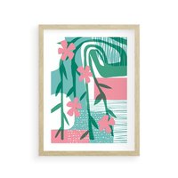 Plakat w ramie 40x50 - Rozkwitające Harmonie Form - abstrakcyjne pastelowe kwiaty, nowoczesna sztuka - rama drewno