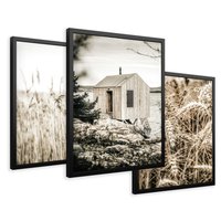 Zestaw obrazy w ramie 40x50 galeria - Lato, pola, pszenicy, chatka, boho - rama czarna