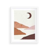 Plakat w ramie 50x70 - Księżycowa Refleksja - nowoczesna sztuka, góry - rama biała