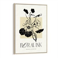 Obraz w ramie 70x100 - Podróż linii kwiatowego czasu - kwiaty, typografia - rama drewno