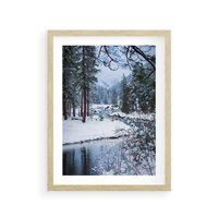 Plakat w ramie 40x50 - Śnieżne cuda - zima, las - rama drewno