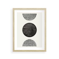 Plakat w ramie 30x40 - Tajemnicza Kompozycja - abstrakcyjne czarno białe formy, minimalizm - rama drewno