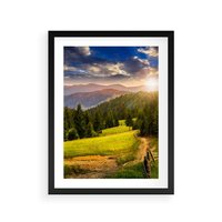 Plakat w ramie 30x40 - Zachód słońca na łące - zachód, łąka - rama czarna