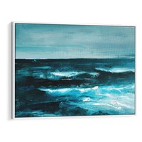 Obraz w ramie 70x50 - Burza Nad Granatowym Oceanem - piękny marynistyczny obraz olejny, wzburzone ciemne morze - rama biała