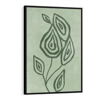 Obraz w ramie 50x70 - Szmaragdowy Oddech - abstrakcyjne delikatne zielone linie, podobne do gałęzi kwiatów - rama czarna