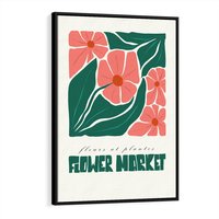 Obraz w ramie 50x70 - Retro Inspiracja - minimalistyczna kwiatowa kompozycja, pastelowe kolory - rama czarna