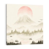 Obraz na płótnie 50x50 - Przyroda Japonii - japońska akwarela, góry