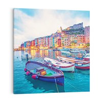 Obraz na płótnie 40x40 - Tańczące kolory zachodu - nadmorskie kolorowe miast, kolorowe budynki na brzegu