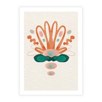 Plakat bez ramy 50x70 - Harmonia Nienormalności - akwarelowe abstrakcyjne kształty, zieleń i pomarańcz