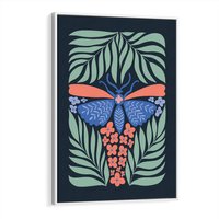 Obraz w ramie 50x70 - Granatowa Noc - granatowe tło, abstrajcyjna ćma - rama biała