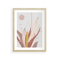 Plakat w ramie 30x40 - Złota Grafika Liści: Wyjątkowa Dekoracja - liście, złoto - rama drewno