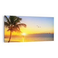 Obraz na płótnie 120x60 - Słońce, plaża i palmy: romantyczny zachód - plaża, zachód