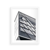 Plakat w ramie 50x70 - Architektura Przyszłości: Czarno-Białe Ujęcie - nowoczesna architektura, czarno białe zdjęcie - rama biała