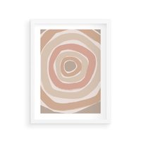 Plakat w ramie 50x70 - Roztopione Granice - abstakcyjne koła, delikatne odcienie beżu - rama biała