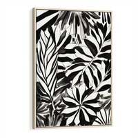 Obraz w ramie 50x70 - Czarne Liście - akwarelowy obraz, czarno biały - rama drewno