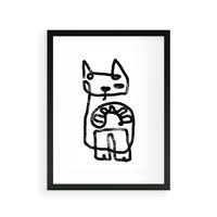 Plakat w ramie 30x40 - Portret Kociej Duszy - szkic kota, prymitywizm - rama czarna