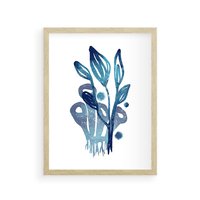 Plakat w ramie 40x50 - Akwarelowy Błękit - pastelowy, abstrakcyjny plakat - rama drewno