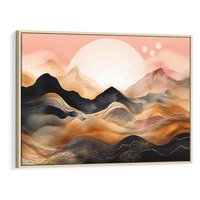 Obraz w ramie 100x70 - Grafika Zachodu - nowoczesna grafika, odcienie pastelowe - rama drewno