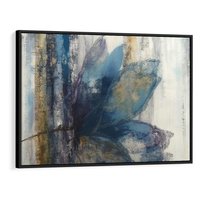 Obraz w ramie 70x50 - Tekstura Kwiatu - olejny obraz, niebieski kwiat - rama czarna