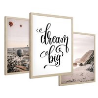 Zestaw obrazy w ramie 40x50 galeria - Dream, big, cytat, napis, balony - rama drewno