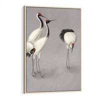 Obraz w ramie 80x120 - Spojrzenie wstecz w pędzlu - szkic rysunek, japońskie żurawie - rama drewno