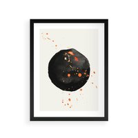 Plakat w ramie 40x50 - Wnętrza Marzeń - abstrakcyjna czarna plama, rozsiane pomarańczowe kropki - rama czarna