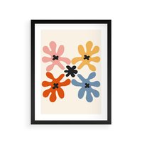 Plakat w ramie 30x40 - Taniec Akwareli - abstrakcyjne wielokolorowe kwiaty, minimalizm - rama czarna