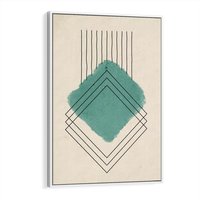 Obraz w ramie 80x120 - Impresje Przestrzeni - akwarelowa plama, geometryczne szkicowane kształty - rama biała