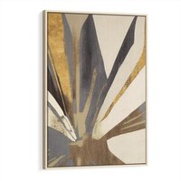 Obraz w ramie 80x120 - Szept roślinnych emocji - olejna abstrakcja, złoto i brąz - rama drewno
