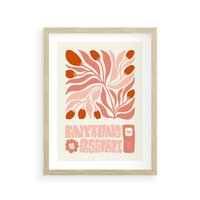 Plakat w ramie 40x50 - Migotliwa Euforia - kompozycja w łososiowym kolorze, kwiaty - rama drewno