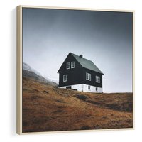 Obraz w ramie 50x50 - Ciepło i Przytulność - skandynawski, domek - rama drewno