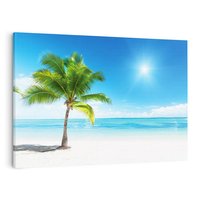 Obraz na płótnie 100x70 - Wakacyjne uniesienie: plaża i palma - plaża, morze