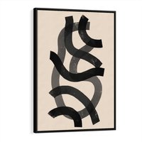 Obraz w ramie 50x70 - Strukturalne Odbicia Innowacji - zaplątane minimalistyczne linie, na bezowym tle - rama czarna