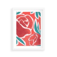 Plakat w ramie 40x50 - Rozkwitające Kształty - nowoczesny plakat, abstrakcyjne róże - rama biała