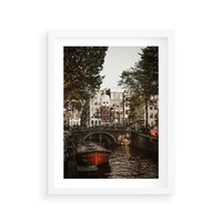 Plakat w ramie 40x50 - Jesienne Uroki Holandii: Kanały i Most - Holandia, kanały - rama biała
