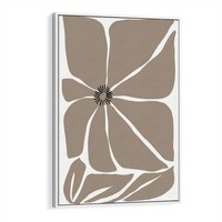 Obraz w ramie 80x120 - Złudne Zmysły - abstrakcyjny kwiat, beże i brązy - rama biała