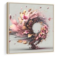 Obraz w ramie 50x50 - Kwiatowy Wir - nowoczesna grafika komputerowa, wir z kwiatów - rama drewno