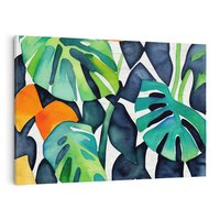 Obraz na płótnie 70x50 - Tropikalne Pragnienia - akwarela, liście tropikalne