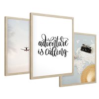 Zestaw obrazy w ramie 40x50 galeria - Podróż, wakacje, samolot, typografia - rama drewno