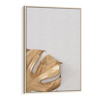 Obraz w ramie 80x120 - Natury Szlachetność - złote, liście - rama drewno