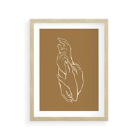 Plakat w ramie 40x50 - Splecione Dłonie - szkic, minimalizm - rama drewno