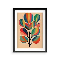 Plakat w ramie 40x50 - Harmonia Rozplątanych Form - abstrakcyjny kolorowy tęczowy obraz, inspiracje roślinne - rama czarna