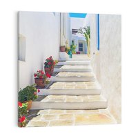 Obraz na płótnie 50x50 - Urok Greckiej Uliczki - grecka, uliczka