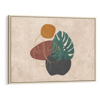 Obraz w ramie 120x80 - Akwarelowa Magia Liści - grafika, styl mid century - rama drewno