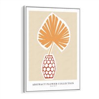 Obraz w ramie 50x70 - Kwiatowa Kreatywność - tropikalny liść w wazonie, typografia - rama biała