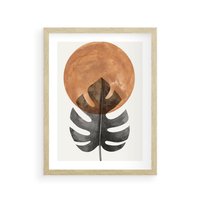 Plakat w ramie 40x50 - Natura a Sztuka - liść monstery, czarna grafika - rama drewno
