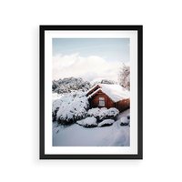 Plakat w ramie 50x70 - Zimowa Idylla w Górach - zima w górach, ośnieżone góry - rama czarna