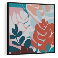 Obraz w ramie 50x50 - Impresje Kształtów - abstrakcyjna kompozycja kwiatowych form, kolor zgaszone - rama czarna